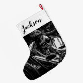 バイクのエンジンのクローズアップ ラージクリスマスストッキング (裏面 (吊り時))