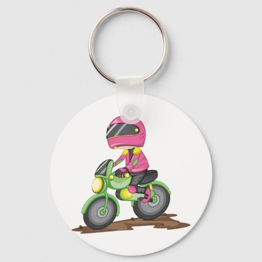 バイクのキーチェーンに乗るピンクの少女 キーホルダー (正面)