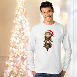 バイクのクリスマス小妖精や小人メンズティー Tシャツ