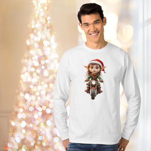 バイクのクリスマス小妖精や小人メンズティー Tシャツ