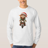 バイクのクリスマス小妖精や小人メンズティー Tシャツ (正面)
