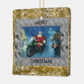 バイクのクリスマス装飾に乗るサンタ セラミックオーナメント (左)