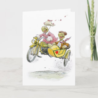 バイクのサイドカーに乗るカメのアニバーサリーカード カード