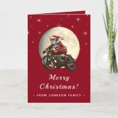 バイクのサンタがバイクに乗って月を駆ける暗い赤い空 カード (正面)