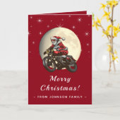 バイクのサンタが月夜の暗い空を駆ける カード (黄色い花)