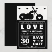 バイクのシルエット - 黒と白の結婚式招待状を保存する セーブザデート (正面/裏面)