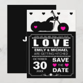 バイクのシルエット - 黒と白の結婚式 Save the Date セーブザデート (正面/裏面)