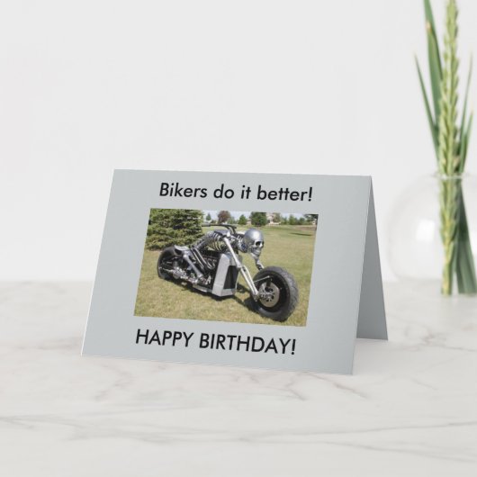 バイクのスケルトン誕生日カード カード (正面)