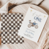 バイクのスピードが1 ブルーのダートバイクの誕生日パーティーへの招待状 招待状