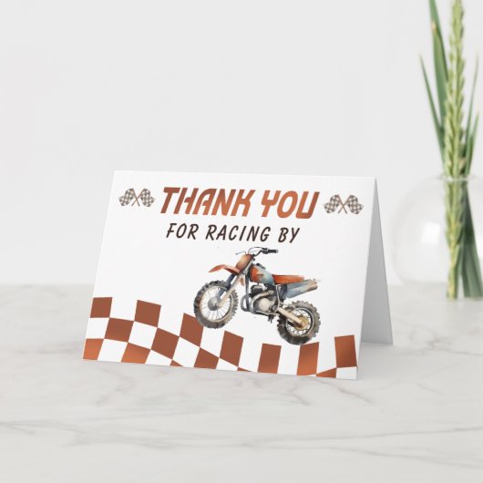 バイクのダートバイクレース誕生日パーティー サンキューカード (正面)