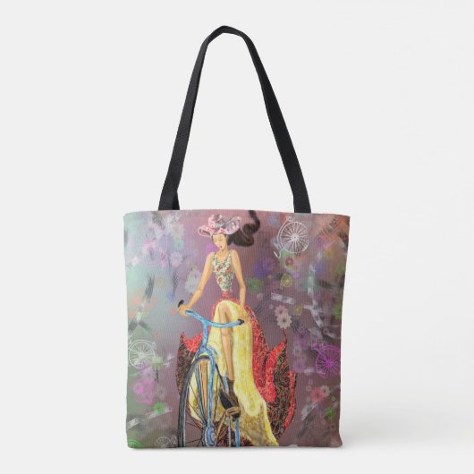 バイクのトートバッグを持つ女の子 – アー絵画ト トートバッグ (裏面)