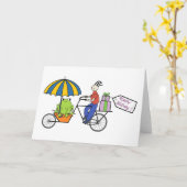 バイクのバースデー・カードのカエル カード (黄色い花)