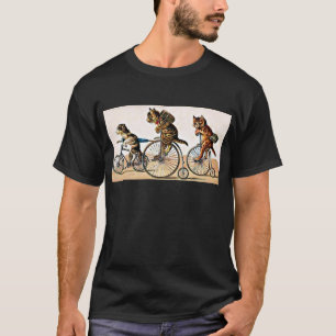 バイクのヴィンテージ猫そして犬 Tシャツ
