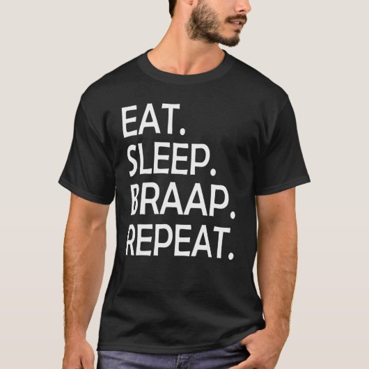 バイクの名言 食べる 睡る ブラアア 重ねる クール ダート Tシャツ (正面)