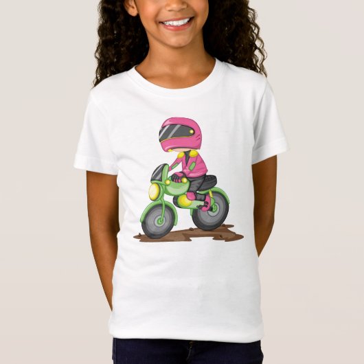 バイクの女の子のTシャツに乗るピンクの女の子 Tシャツ (正面)