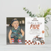 バイクの泥んこバイク 5歳の誕生日写真 招待状 (スタンド正面)