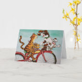 バイクの猫そして犬 カード (黄色い花)