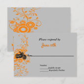 バイクの結婚式 グレー オレンジ ブラック RSVP 招待状 (正面/裏面)