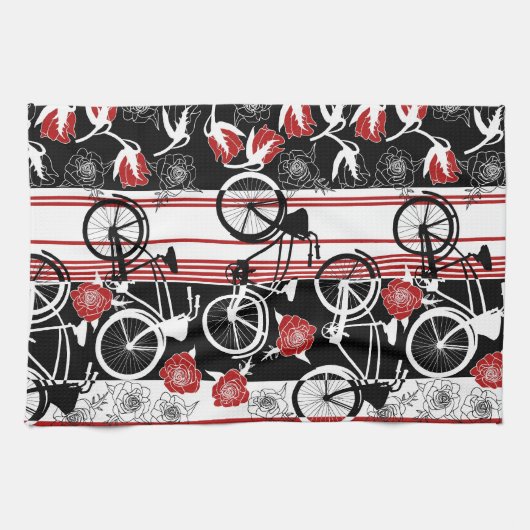 バイクの花のバスケットのふきん キッチンタオル (横)