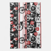 バイクの花のバスケットのふきん キッチンタオル (縦)