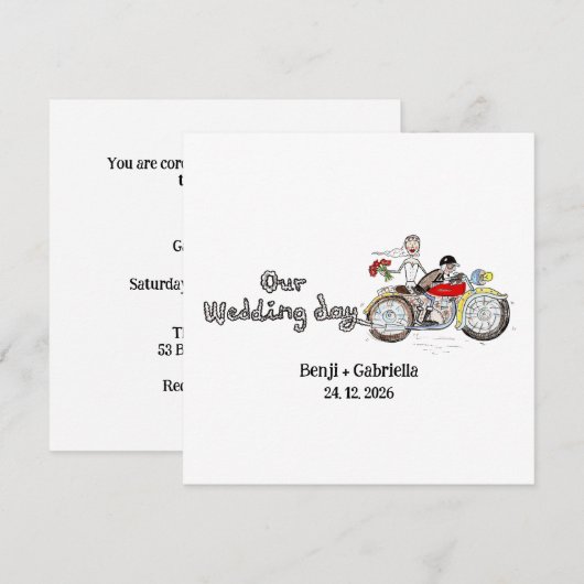 バイクの花婿花嫁 ウェディング 招待状 (正面/裏面)