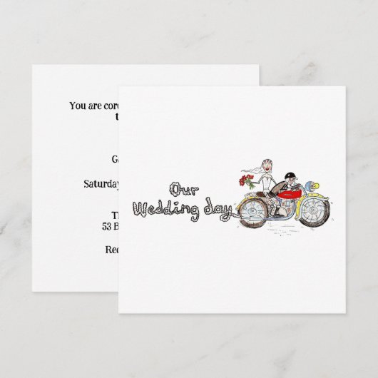 バイクの花嫁と花婿の結婚式 招待状 (正面/裏面)