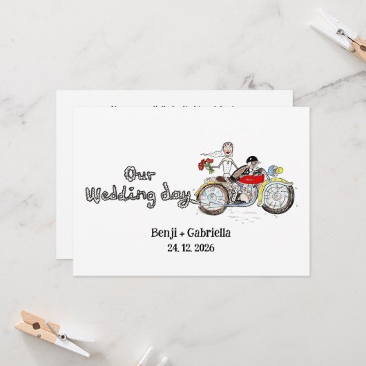 バイクの花嫁と花婿の結婚式 招待状 (正面/裏面インサイチュ)