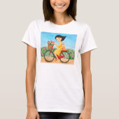 バイクの芸術の恋人のTシャツのかわいい女の子及び猫を自転車に乗って下さい Tシャツ (正面)