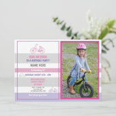 バイクの誕生日の自転車の乗車のパーティーのピンクの女の子の写真 招待状 (スタンド正面)