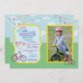 バイクの誕生日の自転車の乗車の気球のパーティーの写真 招待状 (正面/裏面)