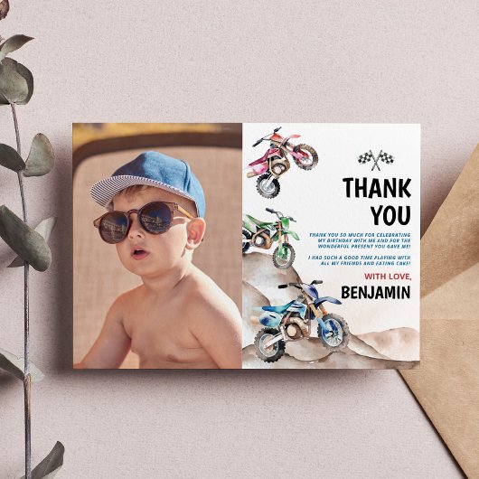 バイクの誕生日写真感謝カード サンキューカード