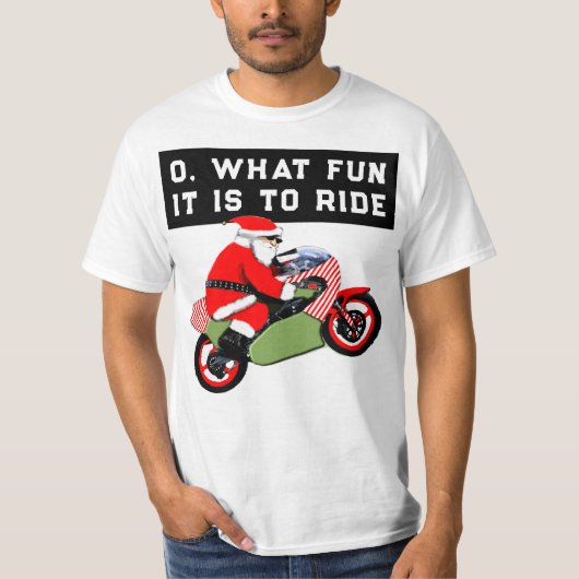 バイクもしくは自転車に乗る人おもしろいクリスマス Tシャツ (正面)
