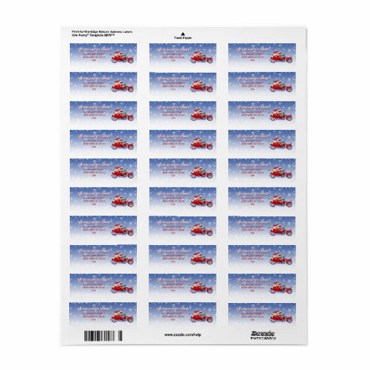 バイクもしくは自転車に乗る人おもしろいサンタホリデー差出人住所ラベル ラベル (フルシート)