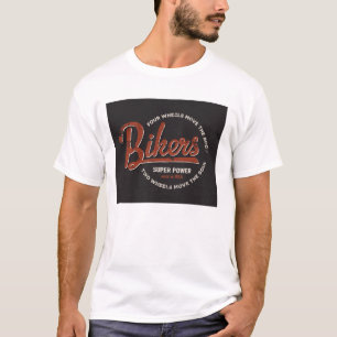バイクもしくは自転車に乗る人すごい電源レトロレッド引用文デザイン Tシャツ