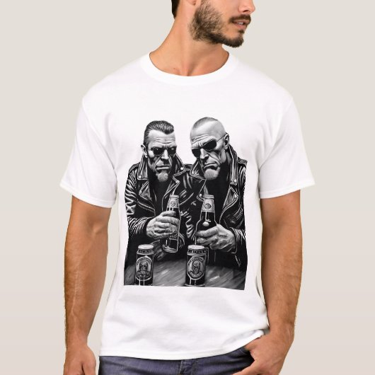 バイクもしくは自転車に乗る人とビールTシャツ Tシャツ (正面)
