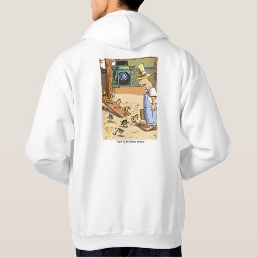 バイクもしくは自転車に乗る人のひなの白いフードのスウェットシャツの背中 パーカ (裏面)