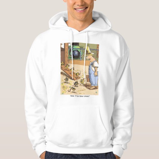 バイクもしくは自転車に乗る人のひなの白いフード付きスウェットシャツ パーカ (正面)