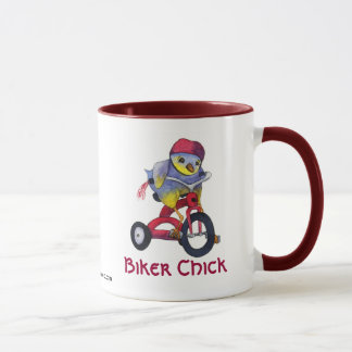 バイクもしくは自転車に乗る人のひよこのマグ マグカップ