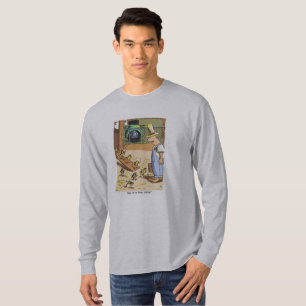 バイクもしくは自転車に乗る人のひよこ灰色の長袖シャツ Tシャツ