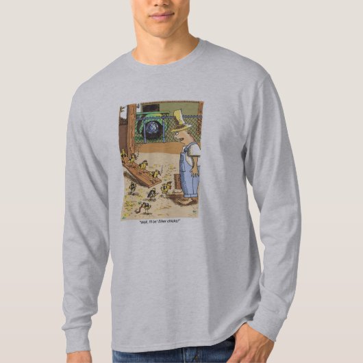 バイクもしくは自転車に乗る人のひよこ灰色の長袖シャツ Tシャツ (正面)