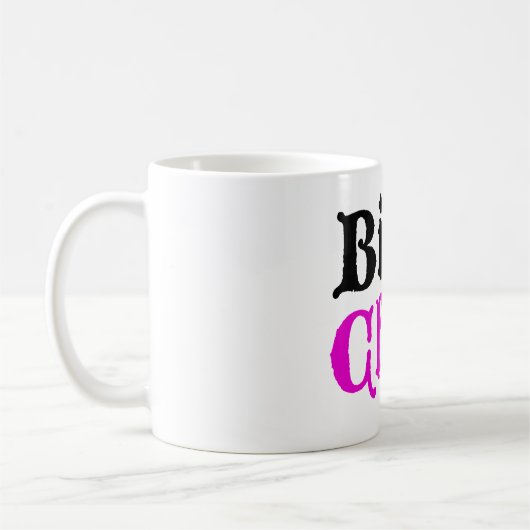 バイクもしくは自転車に乗る人のひよこ コーヒーマグカップ (左)