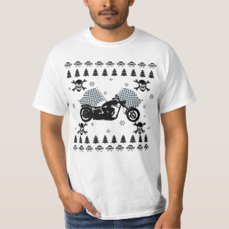 バイクもしくは自転車に乗る人のオートバイのスカルの醜い休日のセーター Tシャツ
