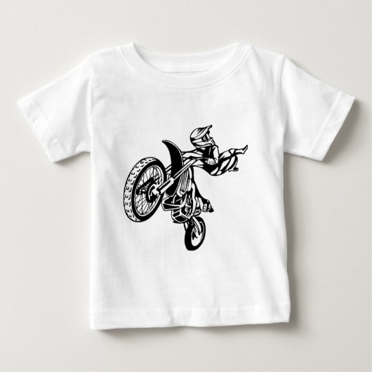 バイクもしくは自転車に乗る人のオートバイのモトクロス ベビーTシャツ (正面)