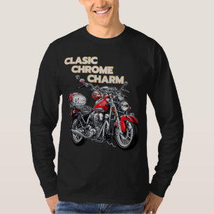 バイクもしくは自転車に乗る人のクラシックオートバイチャームクロムTシャツ Tシャツ