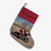 バイクもしくは自転車に乗る人のサンタクロースのカスタマイズ可能なクリスマスのストッキング スモールクリスマスストッキング (正面 (吊り時))