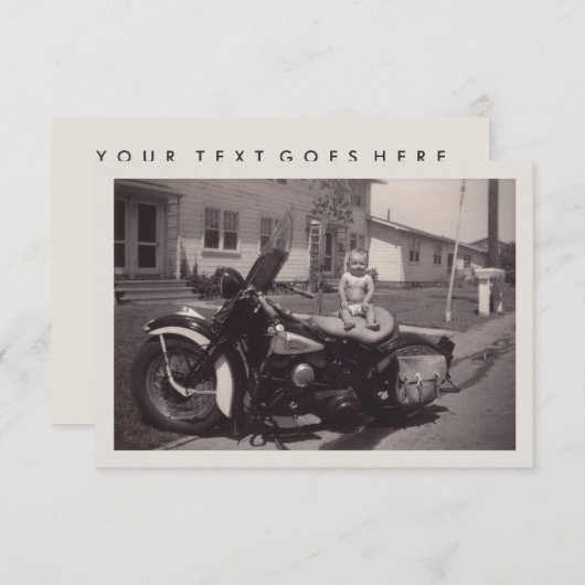 バイクもしくは自転車に乗る人のベビー 招待状 (正面/裏面)