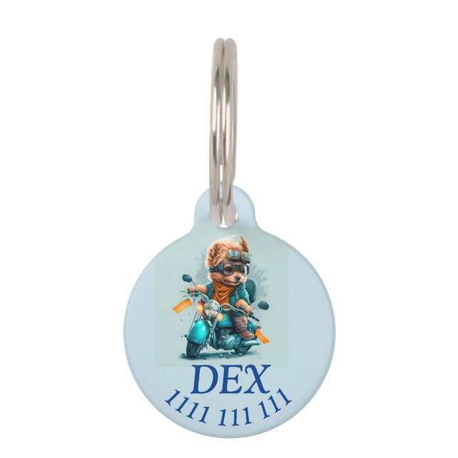 バイクもしくは自転車に乗る人のペットIDラベル ペット　ネームタグ (正面)