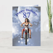 バイクもしくは自転車に乗る人の女の子との第87誕生日 カード (正面)