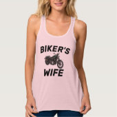 バイクもしくは自転車に乗る人の妻レディースオートバイTシャツ タンクトップ (正面)