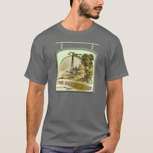 バイクもしくは自転車に乗る人の居酒屋のパブの印 Tシャツ (正面)
